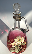 Bouteille à liqueur avec anse, verre soufflé  emaillé  Legras vers 1900 Carafe