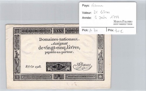 France assignat 25 livres - -,