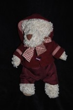 ?Doudou ours DAMART salopette bordeaux brodé Martin duffle coat 32 cm peluche
