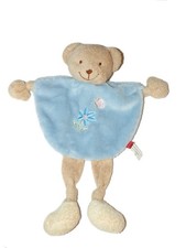 Doudou plat ours bleu beige fleur TEX Carrefour