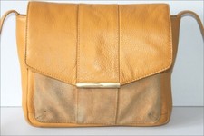 BURTON  London Sac Besace Cuir Grainé Moutarde Ocre Bandoulière BE