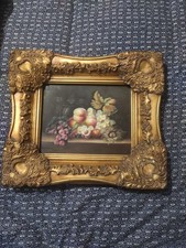 tableau ancien huile sur bois nature morte encadrement majestueux bois doré