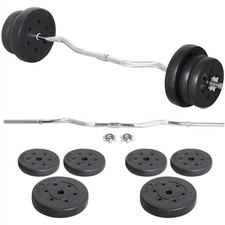 Barre de Curl avec Disques d'Haltères en Fonte Barre d'Haltère