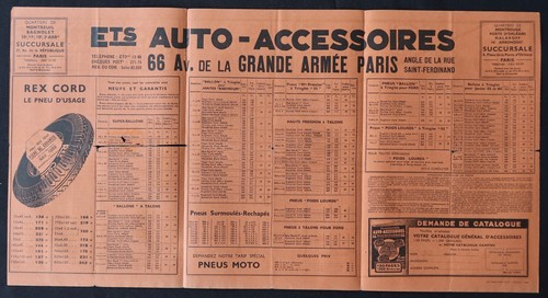 Catalogue tarif 1937 - , auto