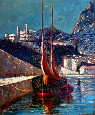 SUPERBE TABLEAU  ANCIEN PORT DE MONACO SIGNÉ DE MARCEL GOBIN