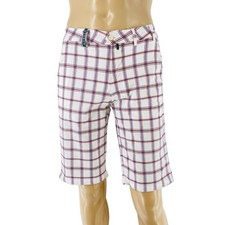 CHERVO Hommes Short Chino Bermuda À Carreaux Blanc Regular Fit Taille W30