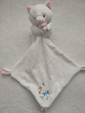 doudou chat blanc rose mouchoir fleurs papillons POMMETTE