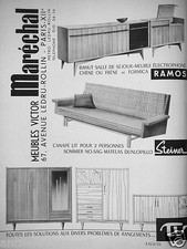 PUBLICITÉ 1957 V.MARÉCHAL RAMOS BAHUT SALLE DE SÉJOUR STEINER CANAPÉ - DEVEVEY