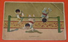 CHROMO 1895-1898 AU BON MARCHE BOUCICAUT PARIS GYMNASTIQUE PIERROTS BARRE FIXE