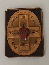 Plaque tôle peinte Reliquaire Montmartre Sacré Cœur 1900 No plaque émaillée