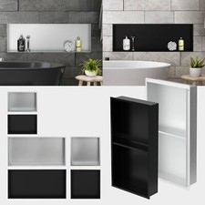 Étagère niche de douche en acier inoxydable noir/argent avec cadre/sans rebord