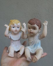 2 Vintage Porcelain Baby Piano Doll figurine German  handpainted bisque boy girl