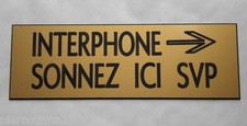 plaque gravée "INTERPHONE SONNEZ ICI SVP" + FLECHE  ft 29x100 mm