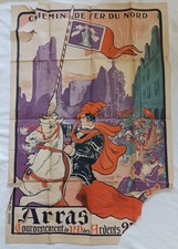 Grande affiche originale Chemin de Fer du Nord c. 1920 ARRAS N.D. des Ardents
