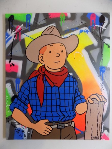 Tableau tintin cowboy - tintin, 61x50cm