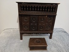 Armoire Lit clos miniature breton ancien ou meuble de poupée avec boîte assortie