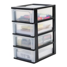  Tour de Rangement Plastique 4 Tiroirs Moyens Noir Ouverture Facile Format A4...