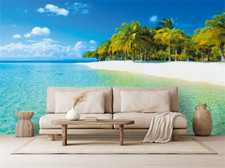 3D Blue Sky White Beach Palm