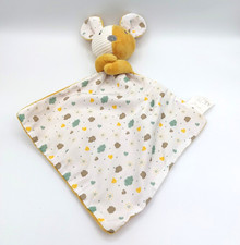 Doudou plat souris jaune moutarde écru SOFT FRIENDS BABY grelot tissu nuage