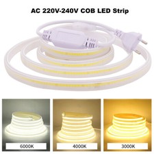 220V COB LED Ruban Lumière 288LED/m Flexible Bande Lumineuse IP67 étanche + Plug
