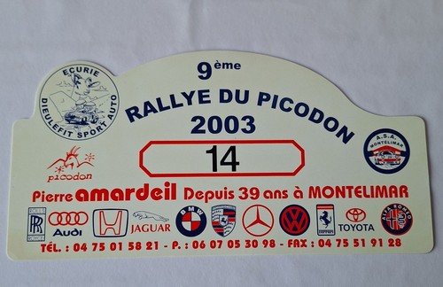 Plaque rallye picodon 2003 - rallye,