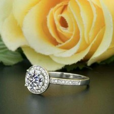 Bague de fiançailles halo moissanite brillante coupe ronde 2 carats or blanc ...