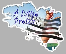 STICKER BRETAGNE A L'AISE BREIZH BRETON DRAPEAU 12cm x 9,5cm AUTOCOLLANT BA187