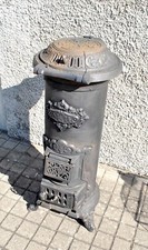 Poêle ancien en fonte noir - Marque GERMARE n°74 - Charbon bois cheminée tonneau