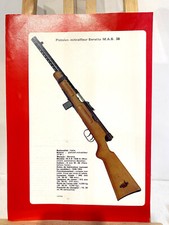 Ancienne Affiche document militaire Pistolet Mitrailleur Beretta MAB 38 ww1 ww2