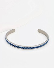 Bracelet Homme Acier Inoxydable Jonc Argenté Bijoux Tressé Bleu Accessoire Mode