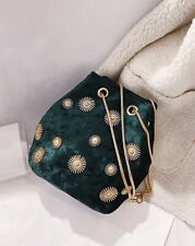 Sac Seau À Bandoulière Bourse En Velours Vert Sapin Foncé Kaki Chaine Doré Or FR