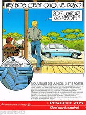 PUBLICITE ADVERTISING 065  1987  PEUGEOT 205 JUNIOR  SACRE NUMERO