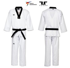 Dobok Uniforme Cou Noir Tusah pour Taekwondo Approuvé Wt