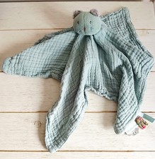 Moulin Roty grand Doudou carré plat bleu vert lange les pachats chat
