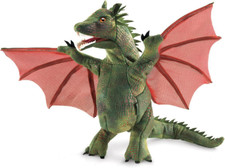 Winged Dragon Hand Puppet, Green, Red, 1 Ea