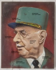 Htoile c1960 Général Charles de Gaule portrait militaire képi président 33*41 HB