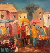 Huile sur toile marché - ,