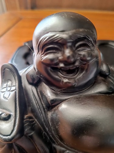 Statue bouddha rieur bois - statue,