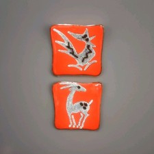 2 Céramiques Missy Annecy Vintage 50-60 Décor Animaux Stylisés Style Lurçat