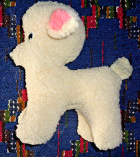 ST6/ PELUCHE VINTAGE BOULGOM ? MOUTON BLANC ROSE LG 24 CM  TBE