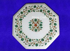 12 " Marbre Coin Table Top Handmade Incrustation Demi-Précieuses Pierres Travail