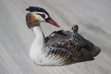 Ancien oiseau en ceramique emaillé signé JEAN MAILLARD GREBE HUPPE