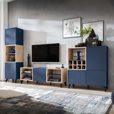 komodee Fondi Ensemble de Meubles TV pour Salon, Scandinave, Bleu, Bois Clair