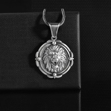 Collier lion africain argent sterling oxydé lion zodiaque animal amoureux bijoux