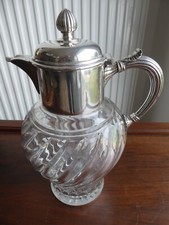 Superb CHRISTOFLE France Silverplate & heavy BACCARAT crystal Jug Pitcher