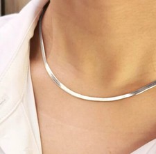 Collier chaîne maille plate,serpent femme acier inoxydable argent 42cmà 51cm 4mm