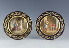 Paire Antique Française De Assiettes En Porcelaine Sevres H/P