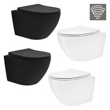 WC suspendu court/long blanc/noir chasse d'eau tornado avec abattant au choix