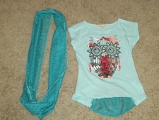 Girls Owl SHIRT / TOP with Matching Scarf, Size Large 6X, One Step Up Brand