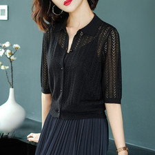 Femme Tricot Crochet Cardigan Châle Veste Demi Manche Creux Sortie Pull Chemise